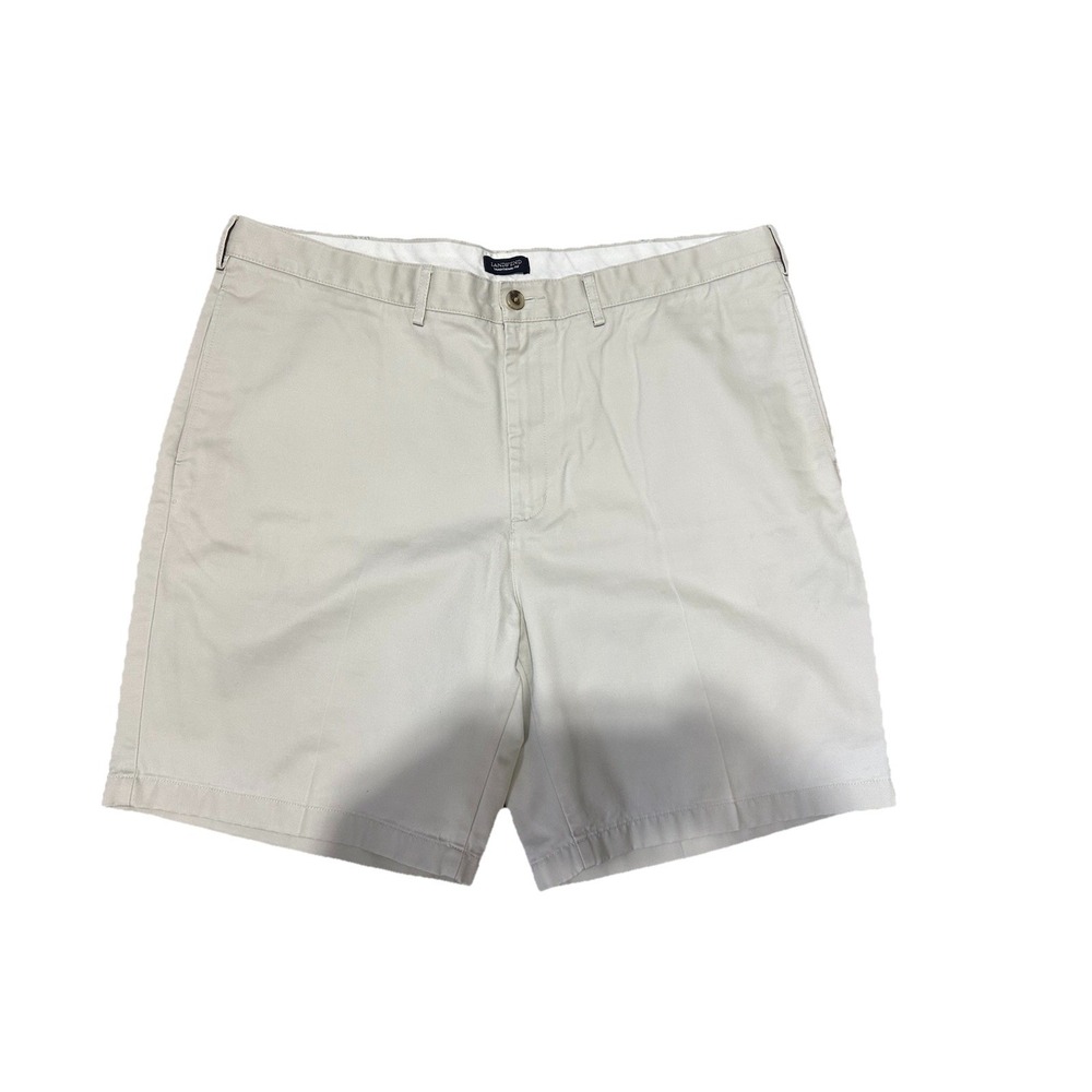 LANDS' END Mens Traditional Fit  Cream Shorts Flat Front 8.5" Inseam Sz‎ 42